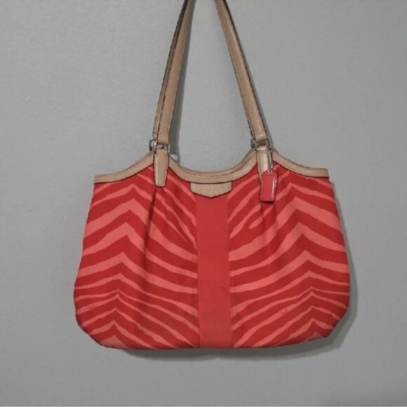 Coach Handbags - Coach Red and Tan Shoulder Bag with Slouchy Silhouette
